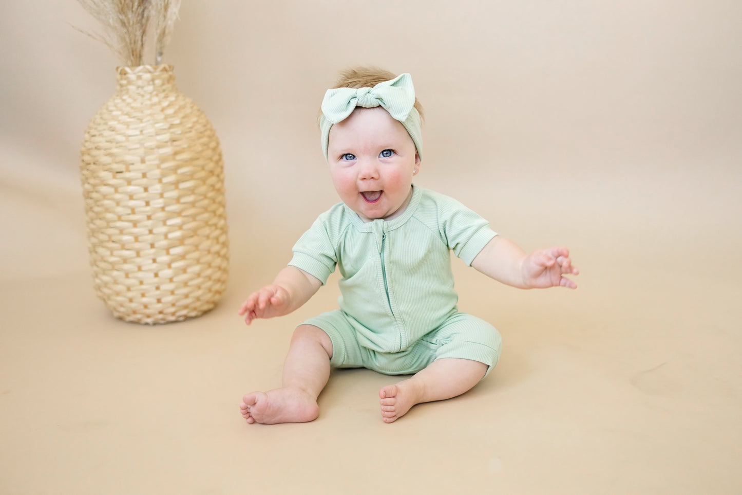 Solid Ribbed Bamboo Shorty Romper (0-3m to 4T) - more colors by Little Joy Co., product view 4