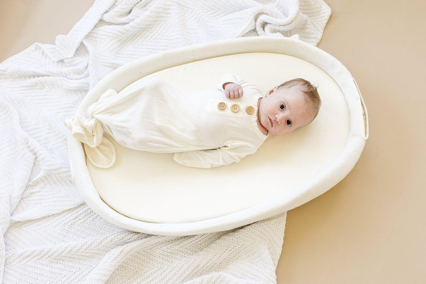 White Newborn Bamboo Gown by Little Joy Co., product view 3
