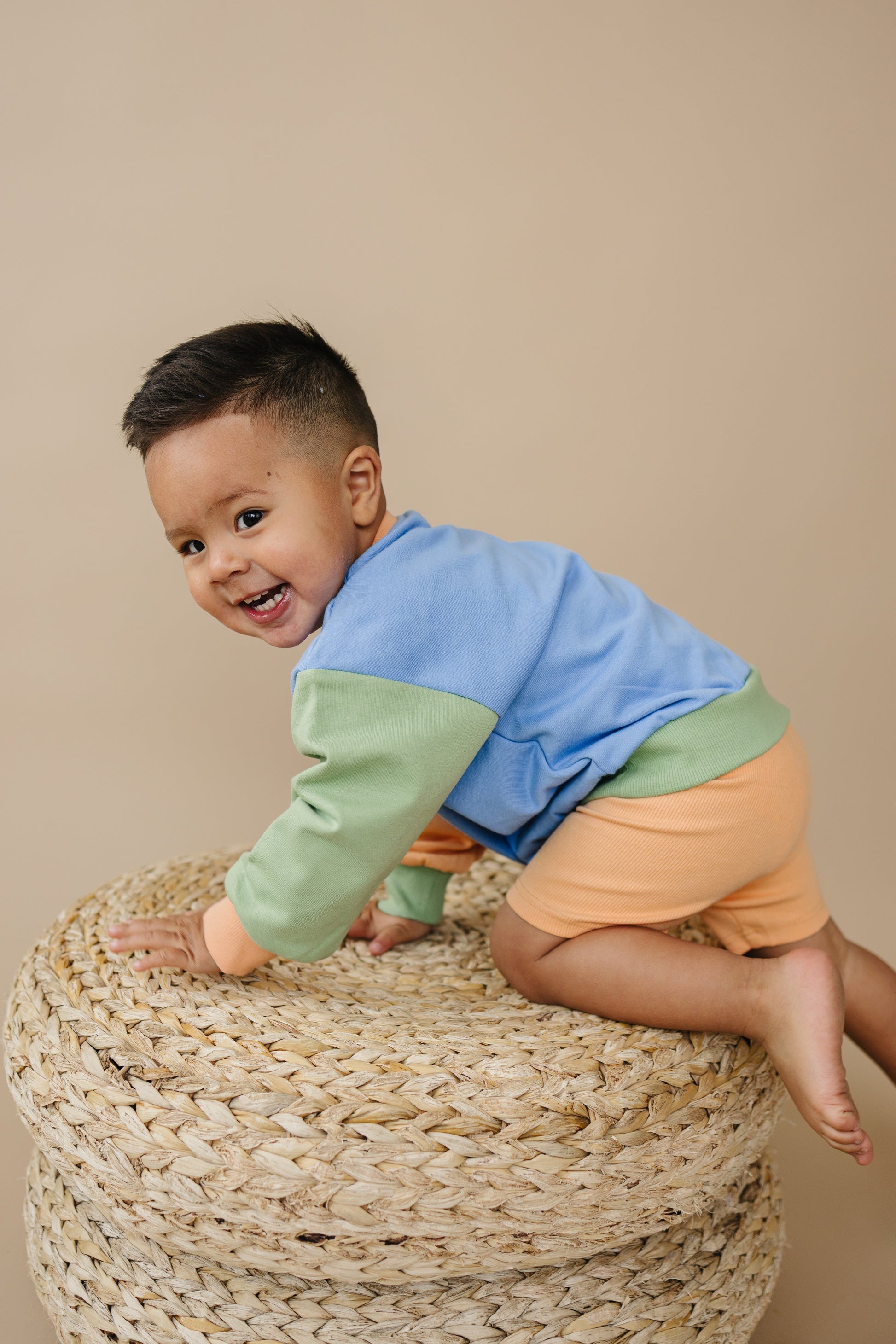 Orange Ribbed Bike Shorts by Little Joy Co., product view 2