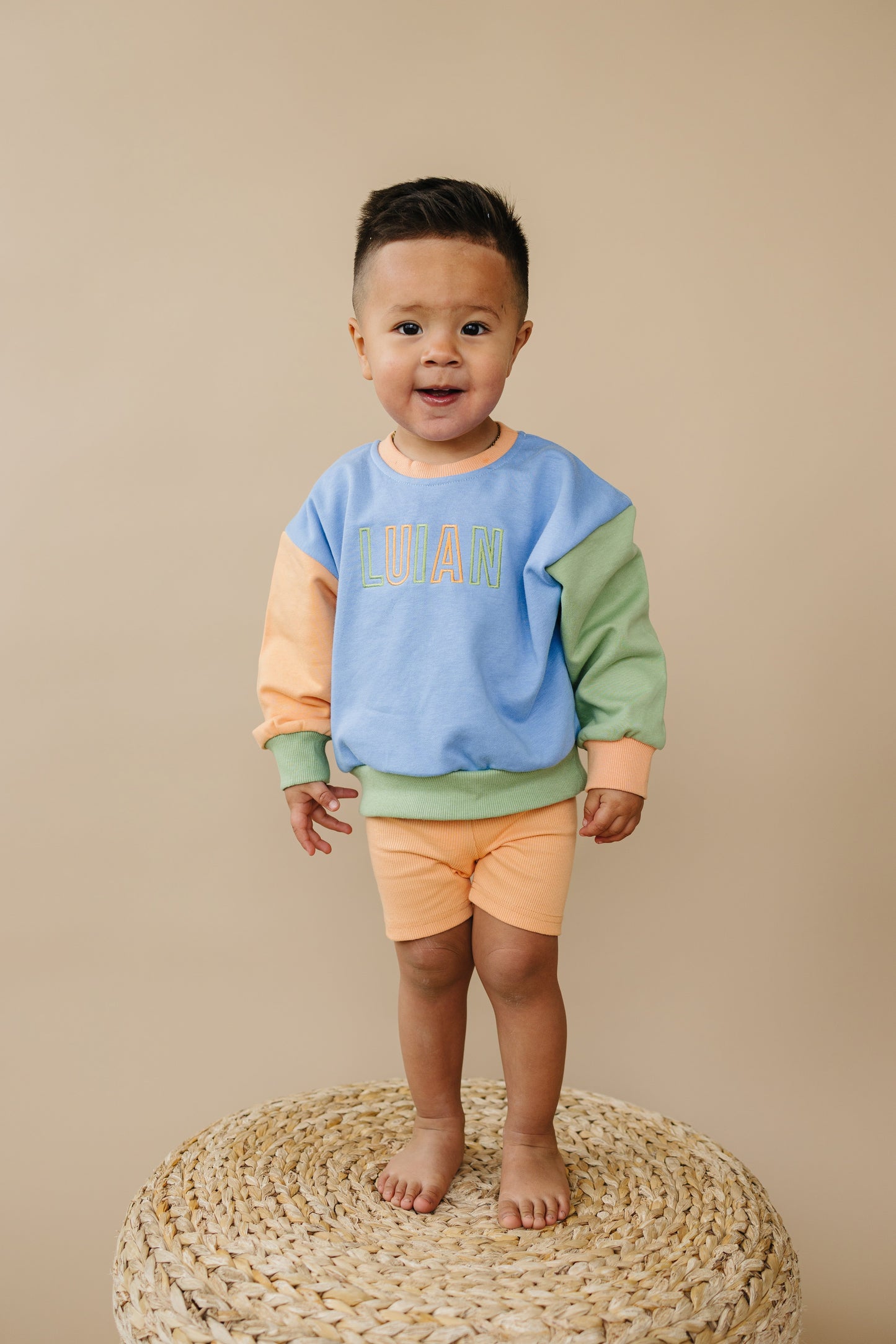 Orange Ribbed Bike Shorts by Little Joy Co., product view 3