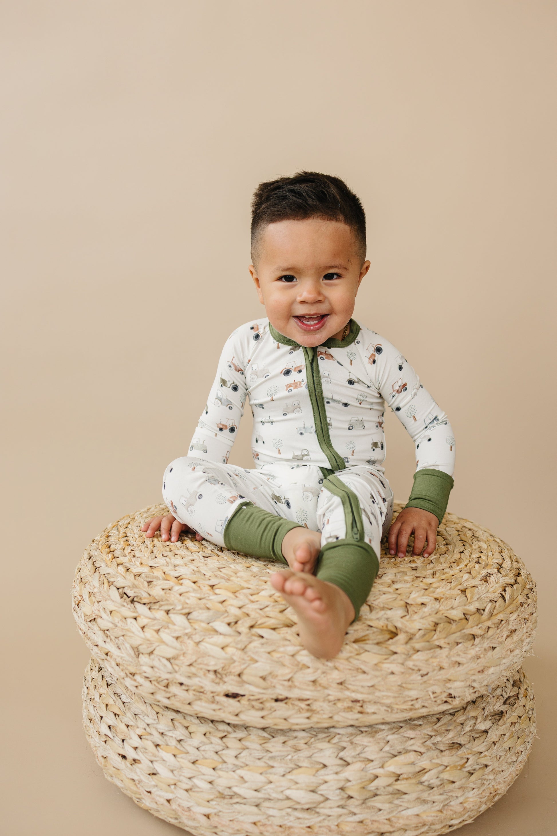 Tiny Tractors Bamboo Zippy Pajamas by Little Joy Co., product view 2
