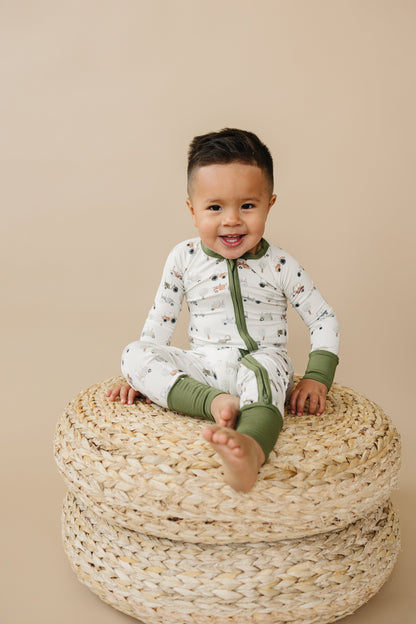 Tiny Tractors Bamboo Zippy Pajamas by Little Joy Co., product view 2