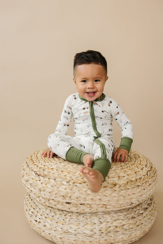 Tiny Tractors Bamboo Zippy Pajamas by Little Joy Co., product view 2