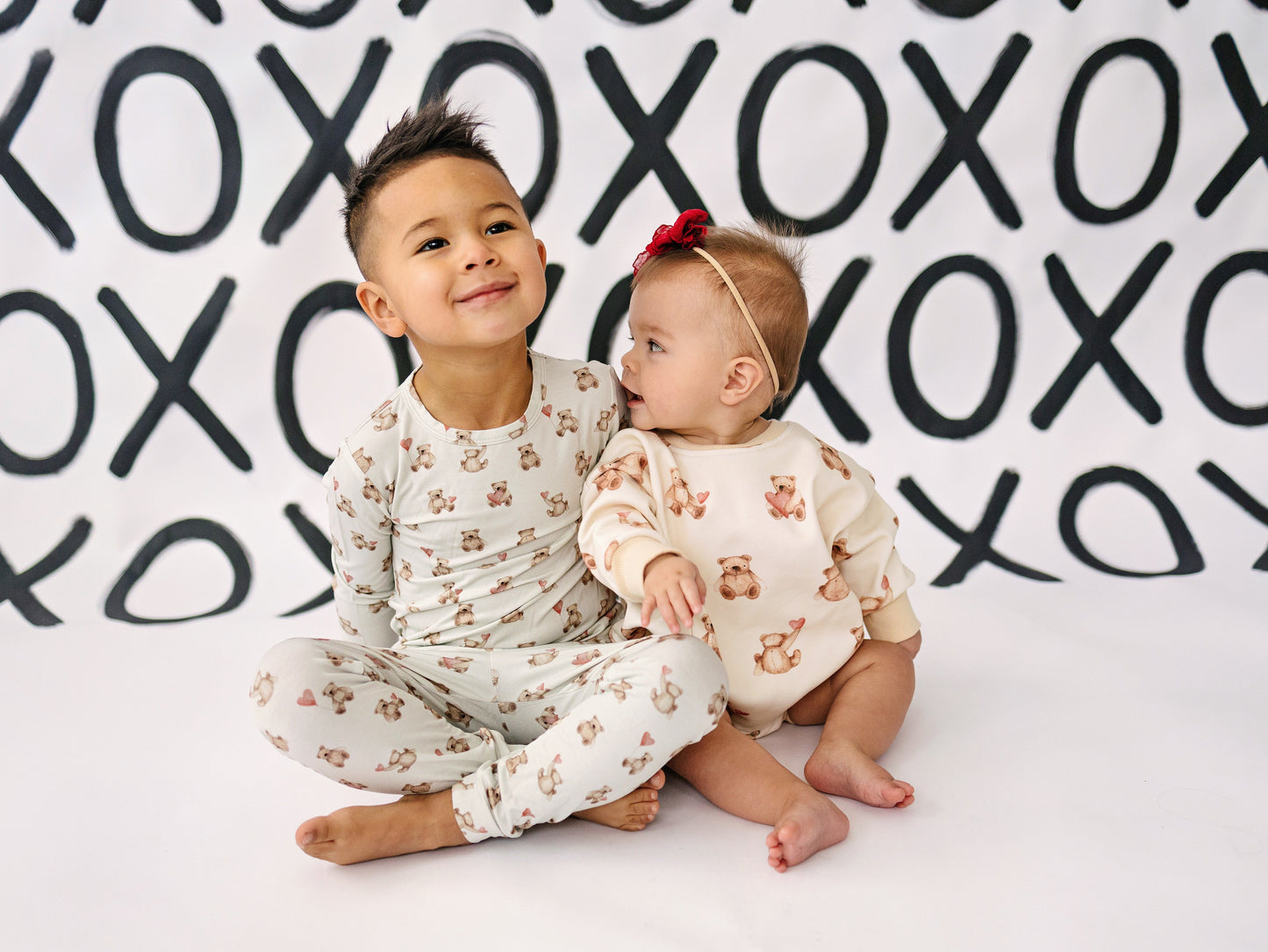 Teddy Bear Hearts Sweatshirt Romper by Little Joy Co., product view 10