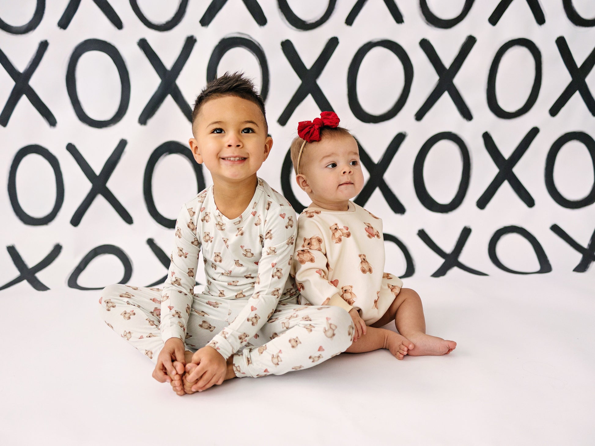 Teddy Bear Hearts Sweatshirt Romper by Little Joy Co., product view 9