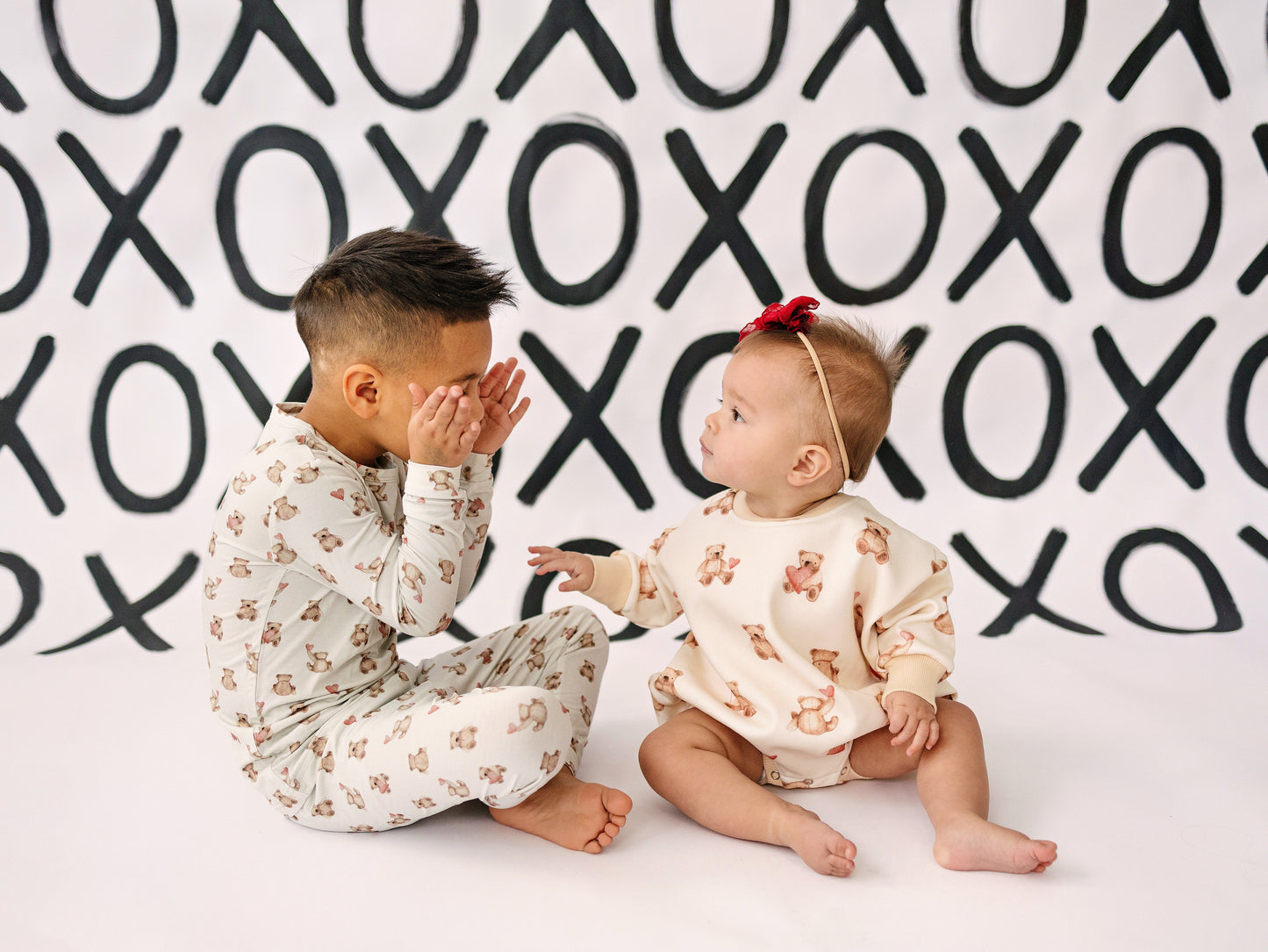 Teddy Bear Hearts Sweatshirt Romper by Little Joy Co., product view 8