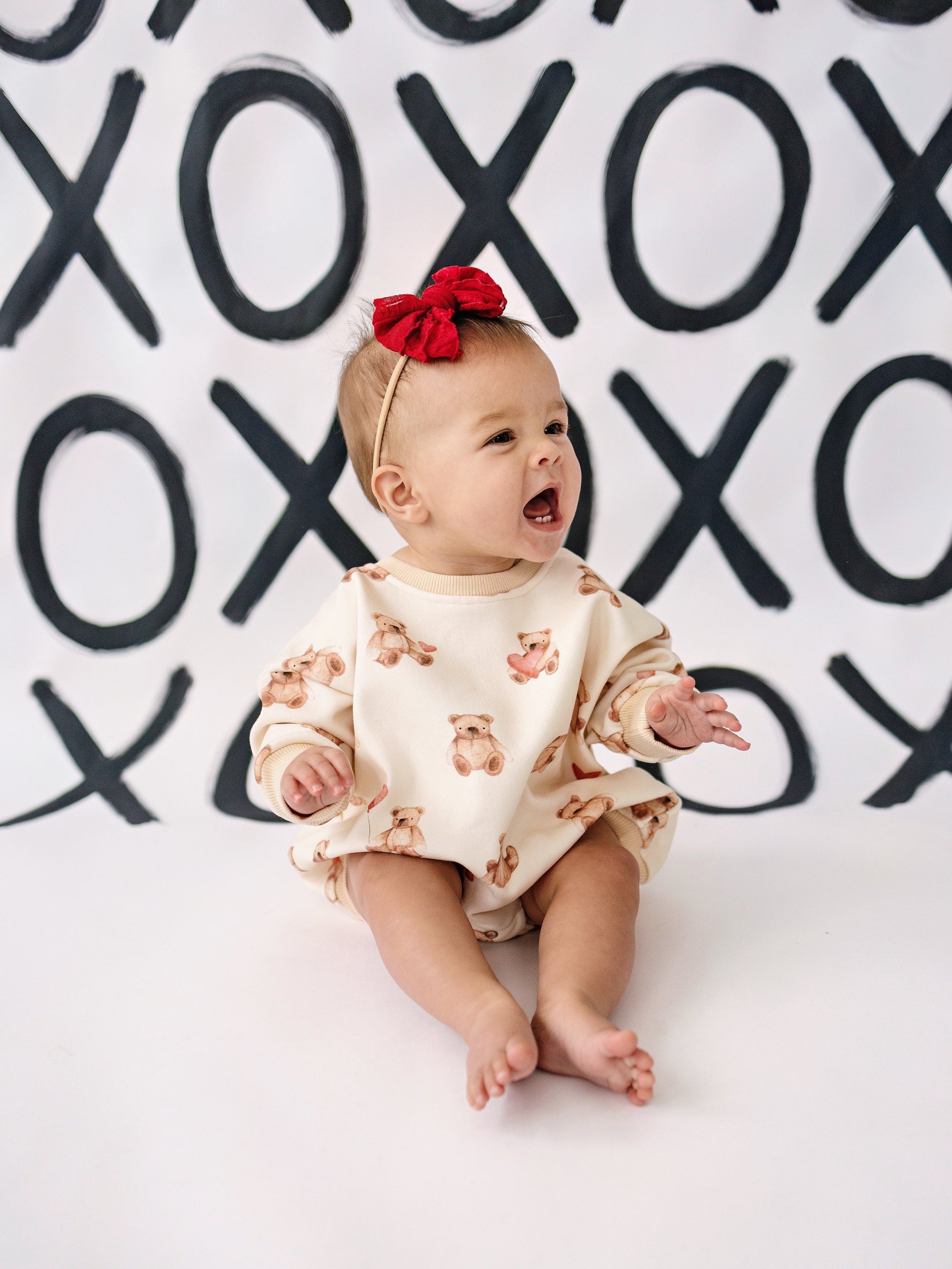 Teddy Bear Hearts Sweatshirt Romper by Little Joy Co., product view 4