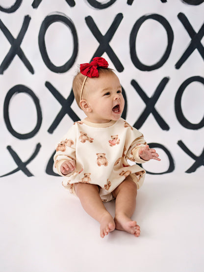 Teddy Bear Hearts Sweatshirt Romper by Little Joy Co., product view 4