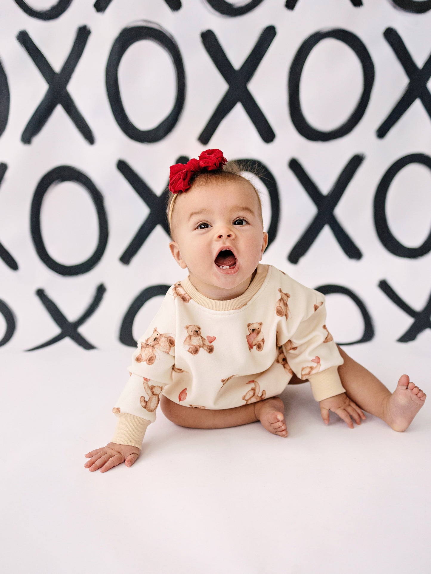 Teddy Bear Hearts Sweatshirt Romper by Little Joy Co., product view 3