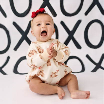 Teddy Bear Hearts Sweatshirt Romper by Little Joy Co.