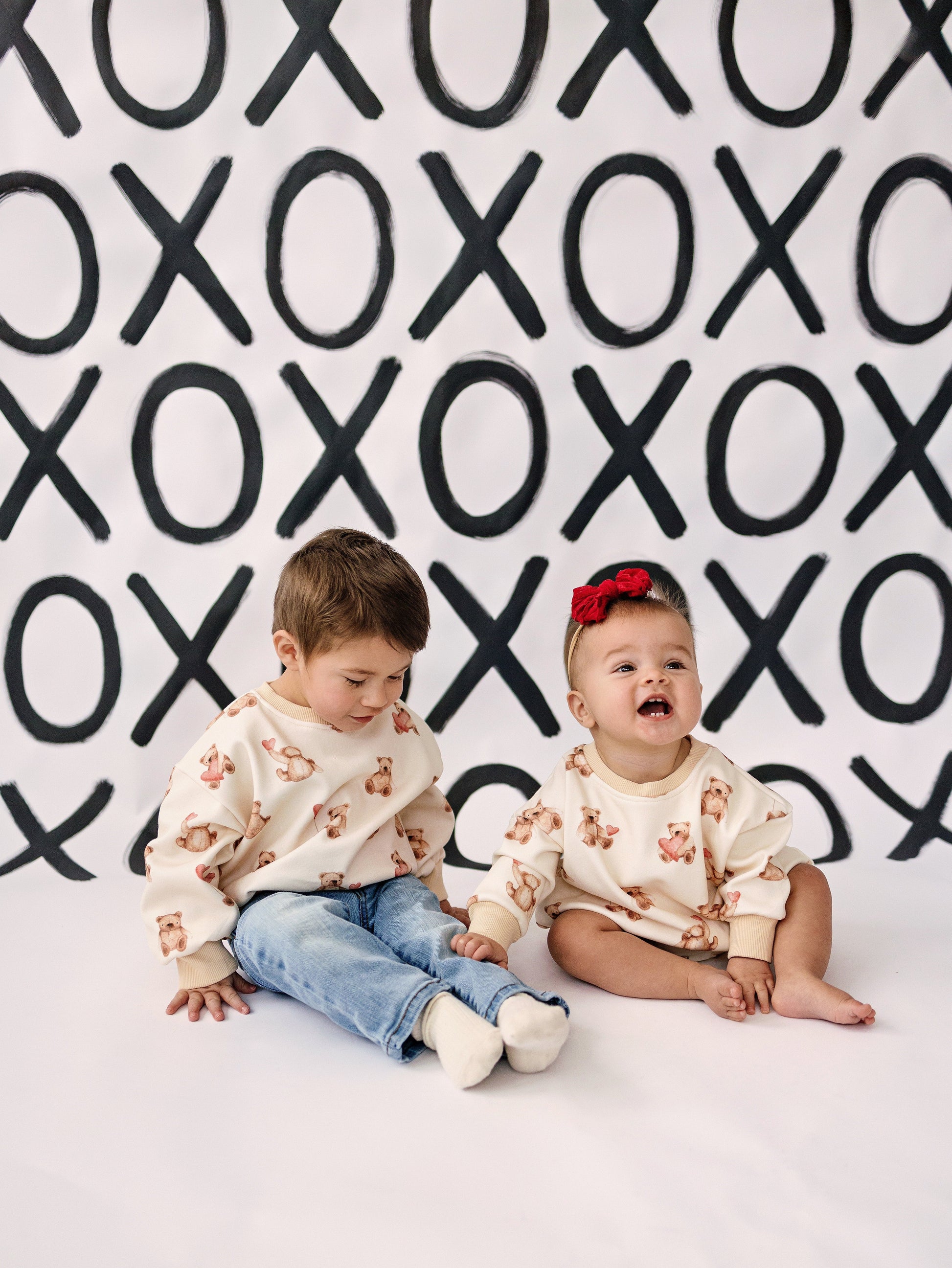 Teddy Bear Hearts Sweatshirt Romper by Little Joy Co., product view 14