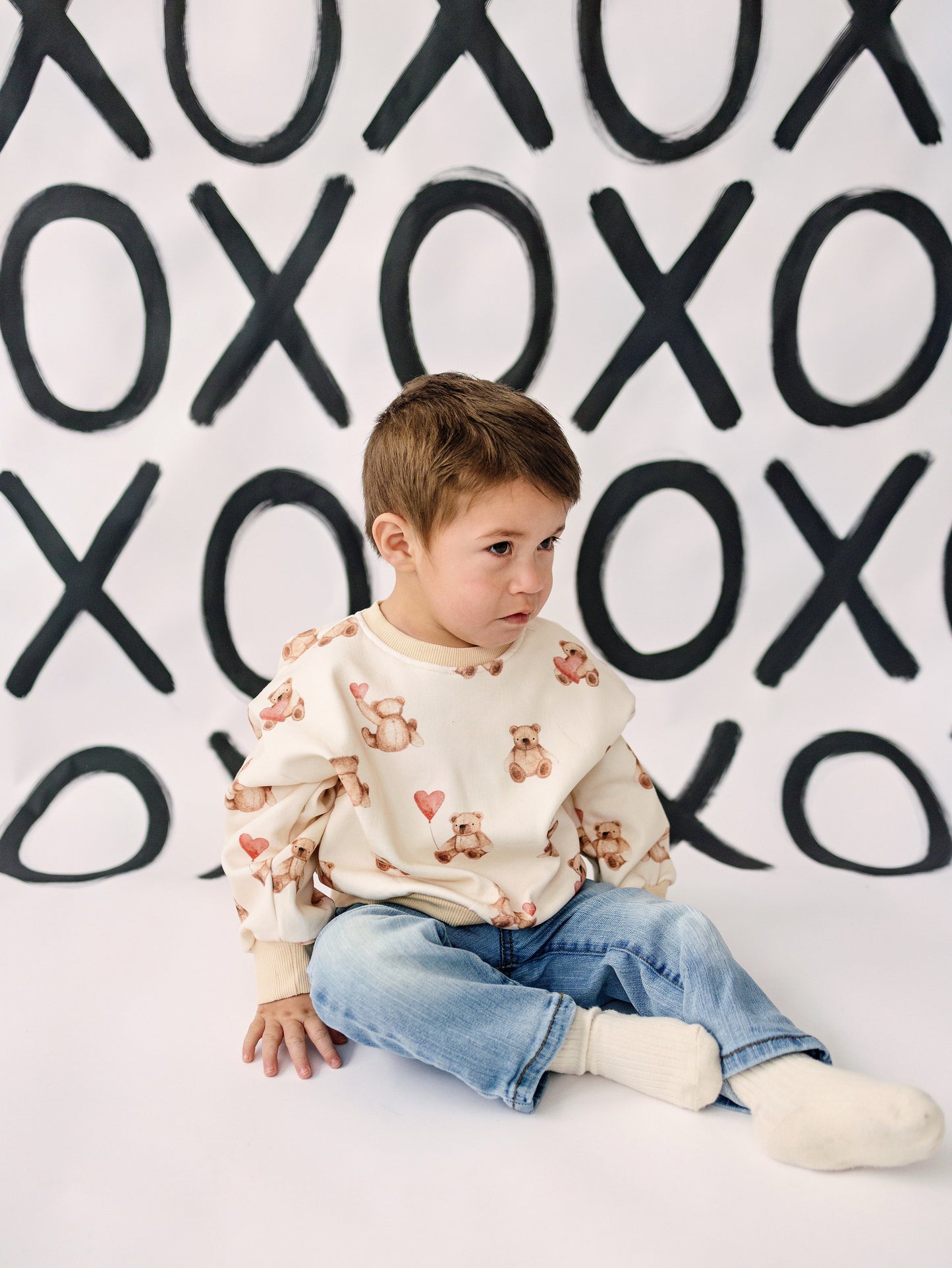 Teddy Bear Hearts Crewneck Sweatshirt by Little Joy Co., product view 9