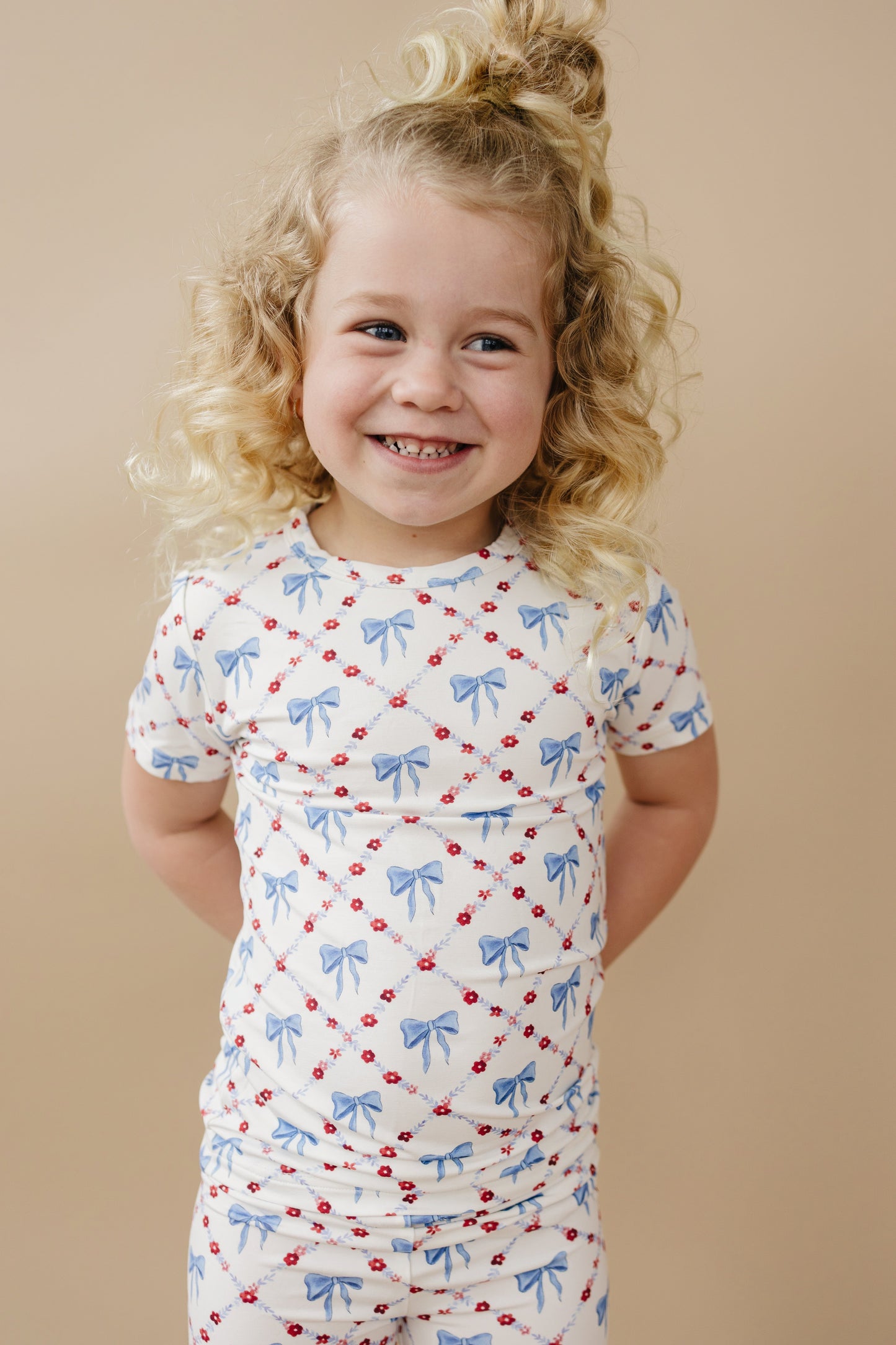 Red White & Bows 2pc Bamboo Pajamas by Little Joy Co., product view 6
