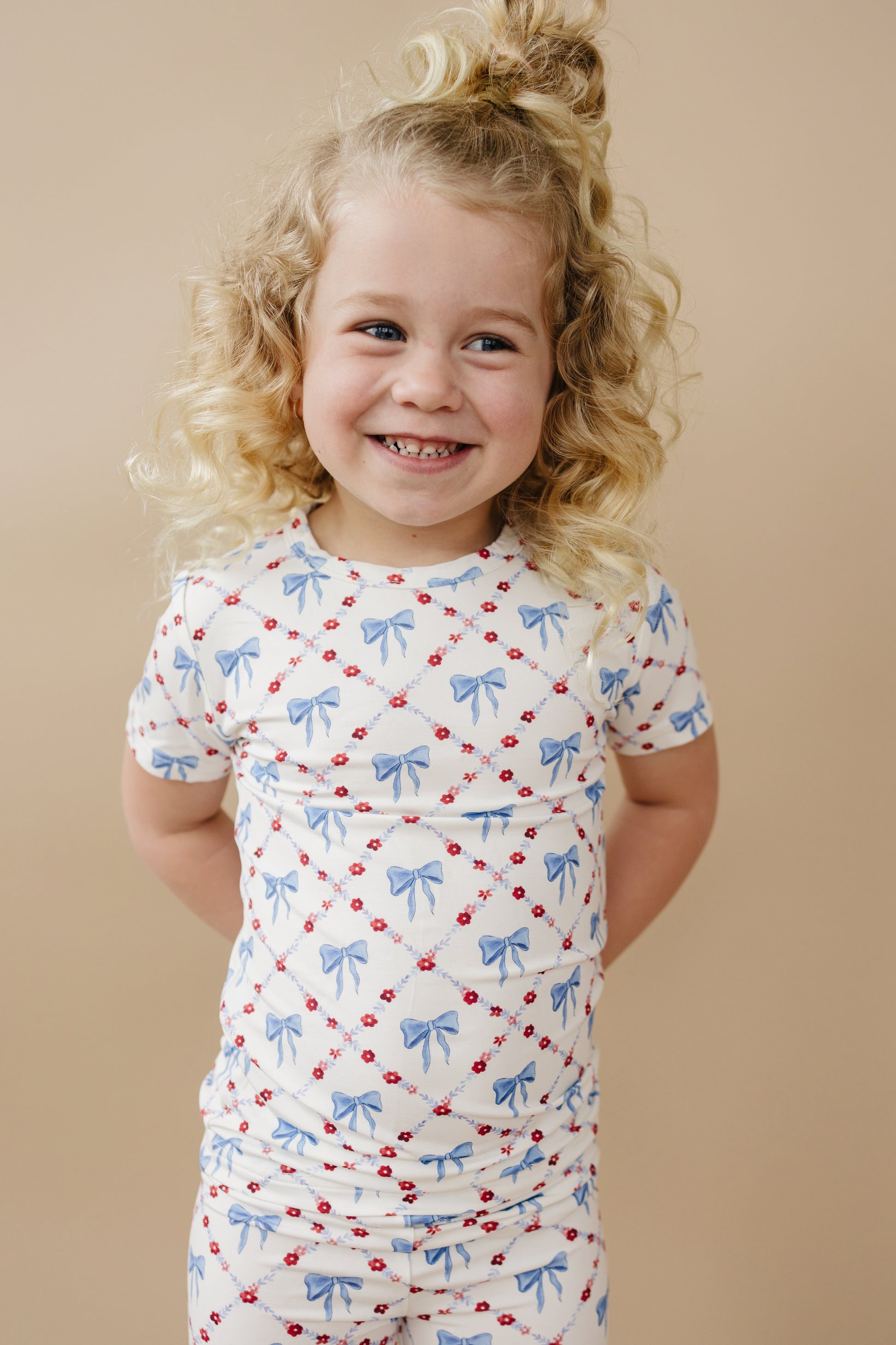 Red White & Bows 2pc Bamboo Pajamas by Little Joy Co., product view 6