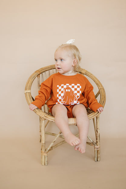 Checkered Ghost Sweatshirt Romper - more colors by Little Joy Co., product view 4