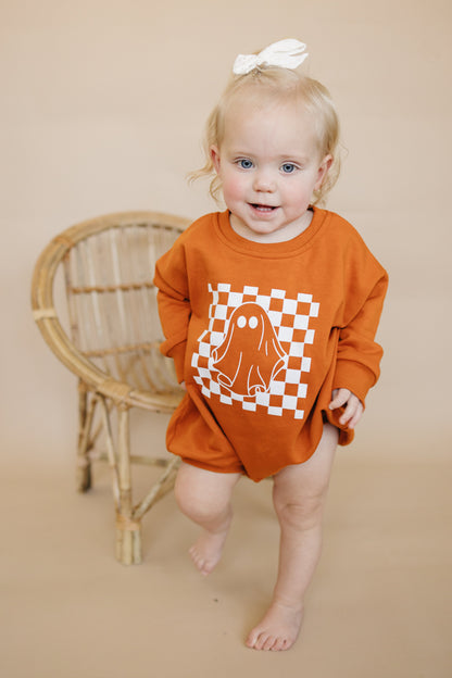 Checkered Ghost Sweatshirt Romper - more colors by Little Joy Co., product view 5