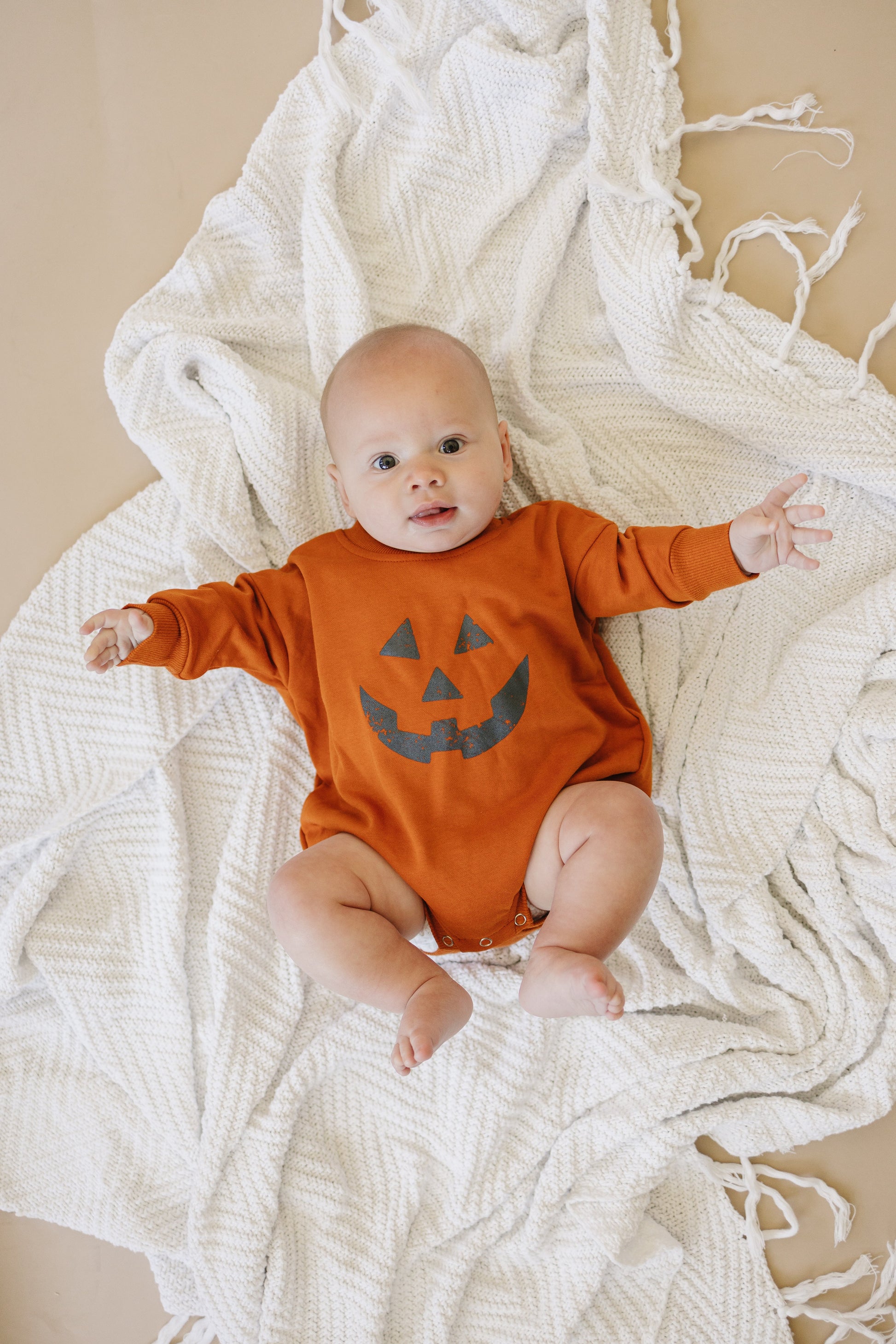Jack O Lantern Sweatshirt Romper by Little Joy Co., product view 3