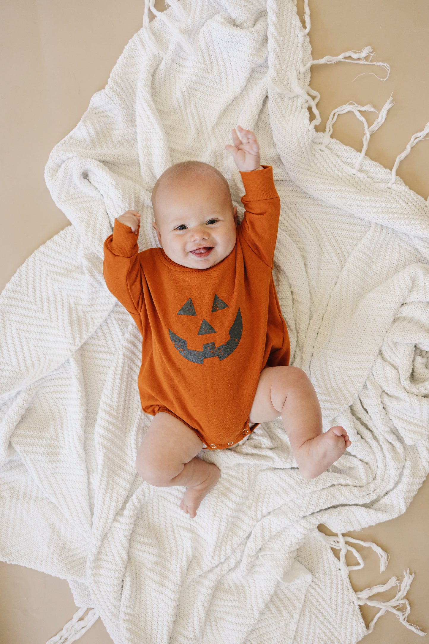 Jack O Lantern Sweatshirt Romper by Little Joy Co.
