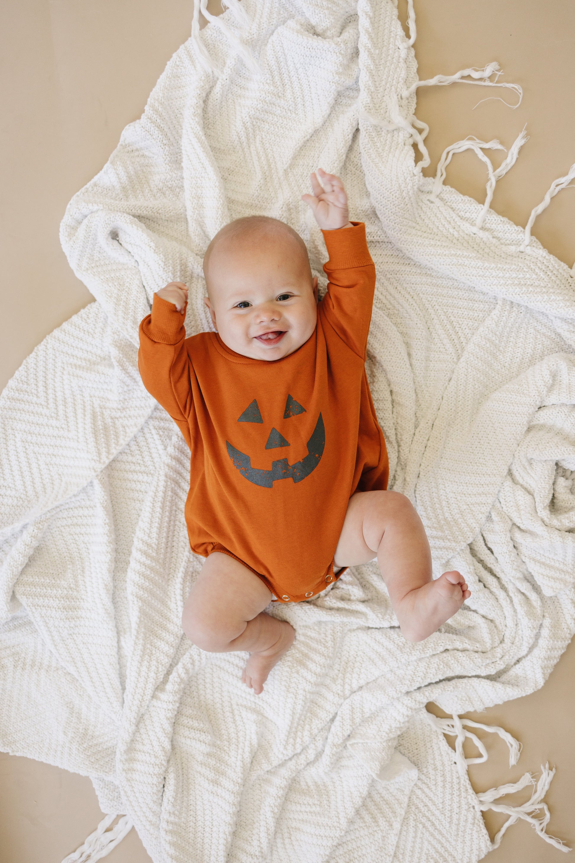 Jack O Lantern Sweatshirt Romper by Little Joy Co.