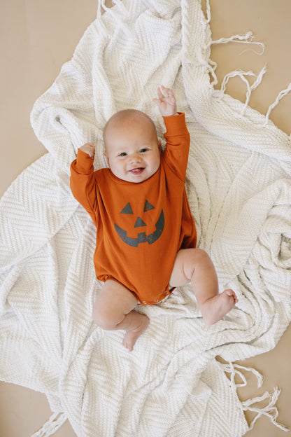 Jack O Lantern Sweatshirt Romper by Little Joy Co.