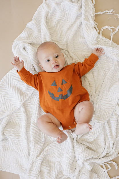 Jack O Lantern Sweatshirt Romper by Little Joy Co., product view 2