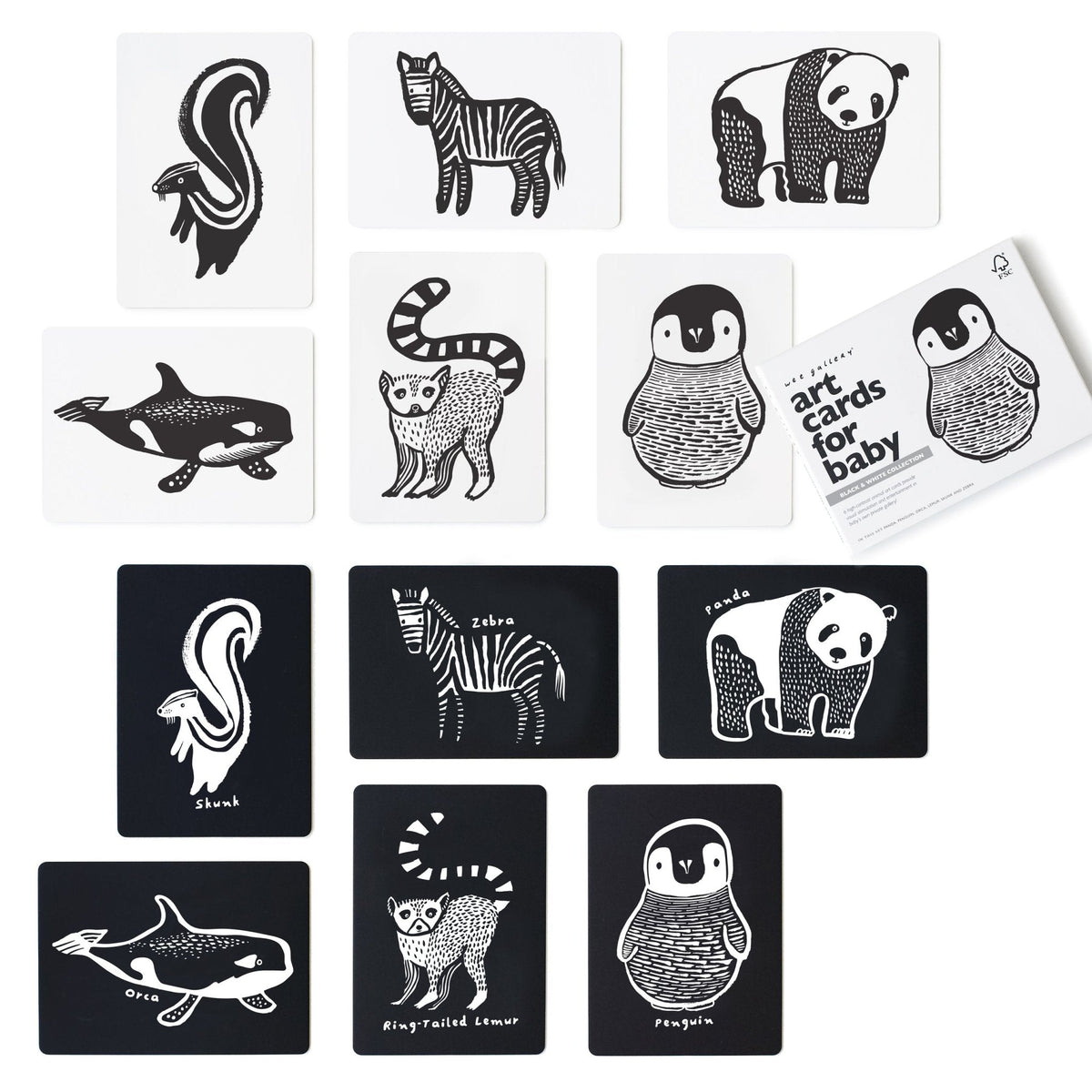 Wee Gallery Black and White Baby Art Cards – 6 Animal Cards
