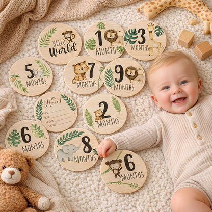 Wooden Baby Milestone Cards – Safari Jungle Theme | 7 Double-Sided Monthly… by Little Treasures, product view 2