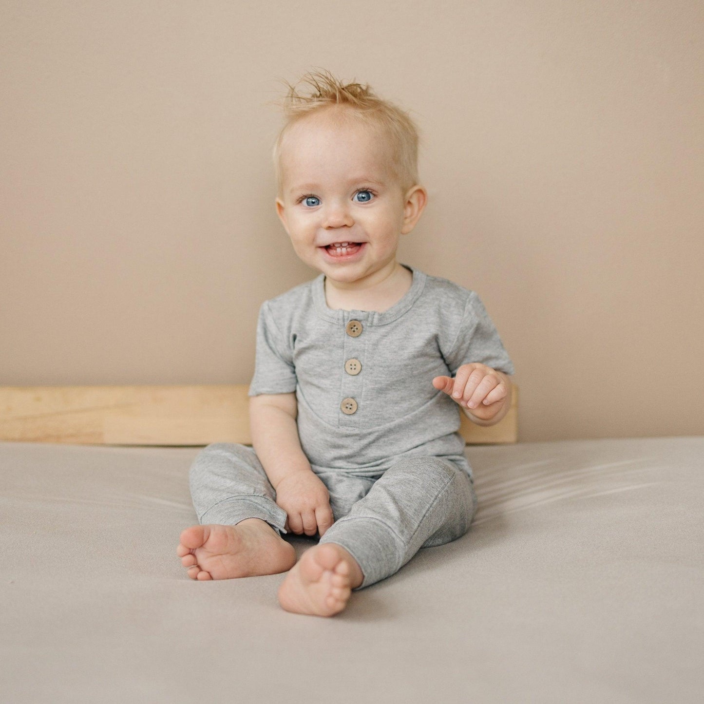 Bamboo Henley Romper by Little Joy Co., product view 29