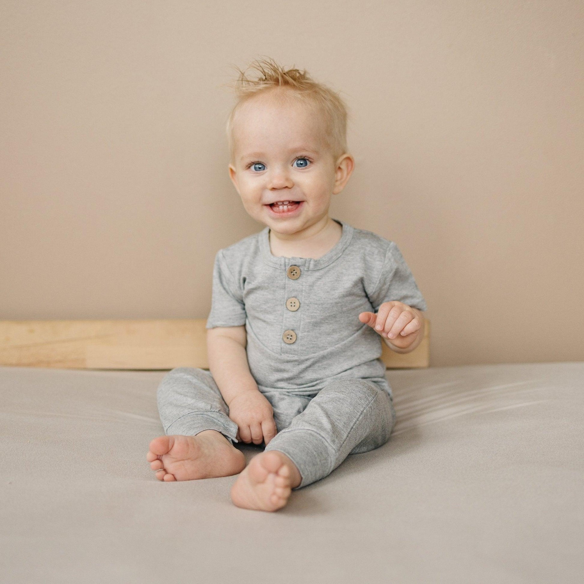 Bamboo Henley Romper by Little Joy Co., product view 29