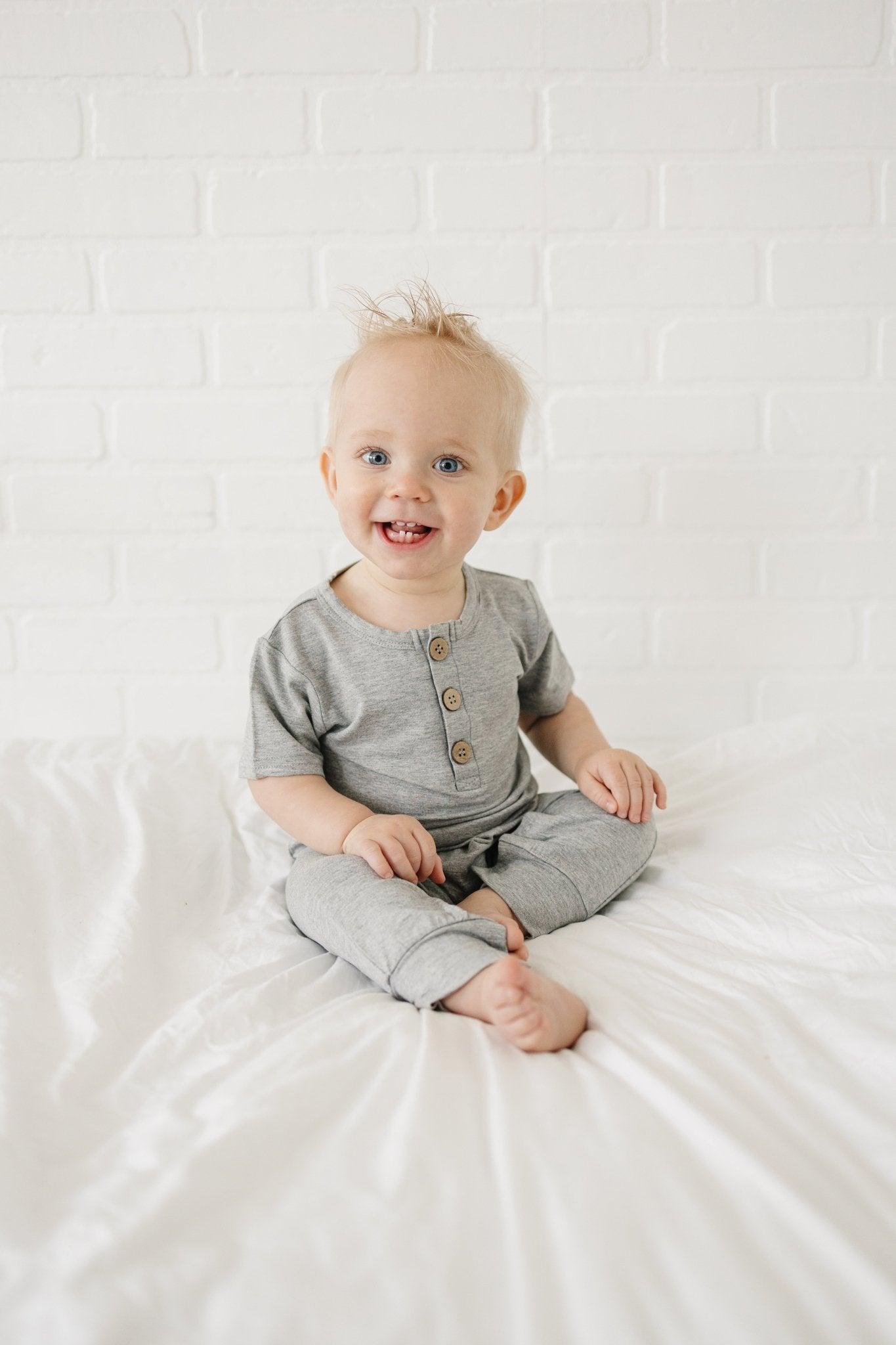 Bamboo Henley Romper by Little Joy Co., product view 30