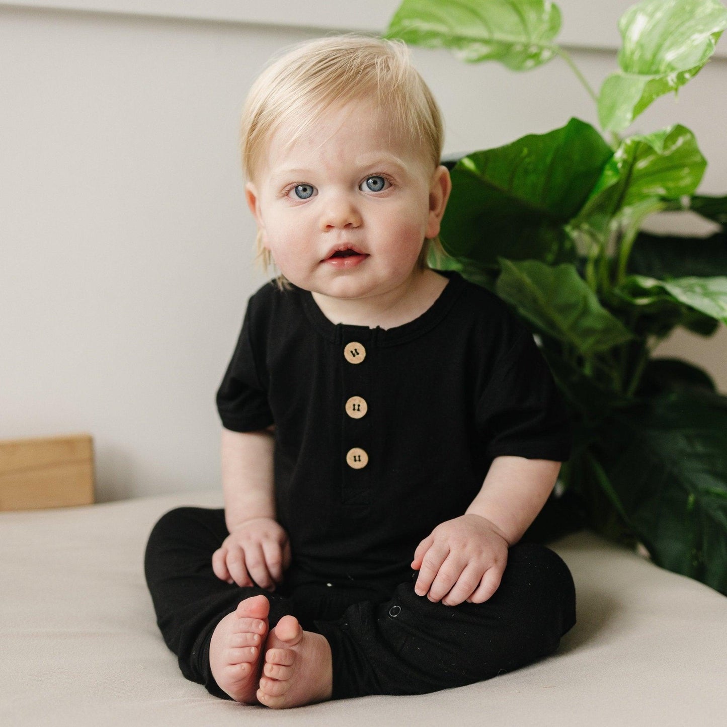 Bamboo Henley Romper by Little Joy Co., product view 5