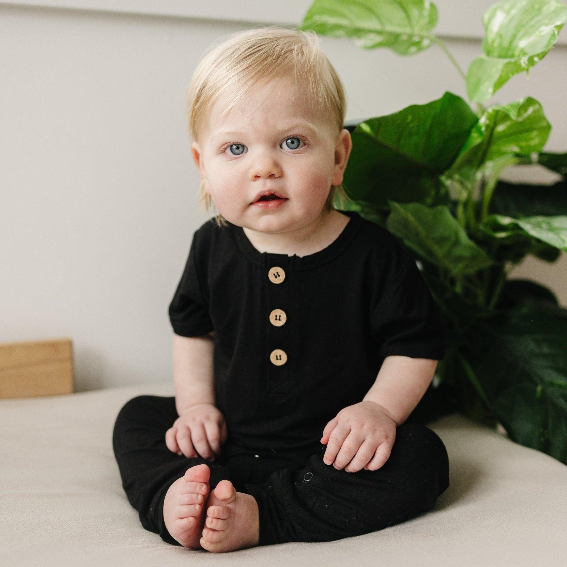 Bamboo Henley Romper by Little Joy Co., product view 5