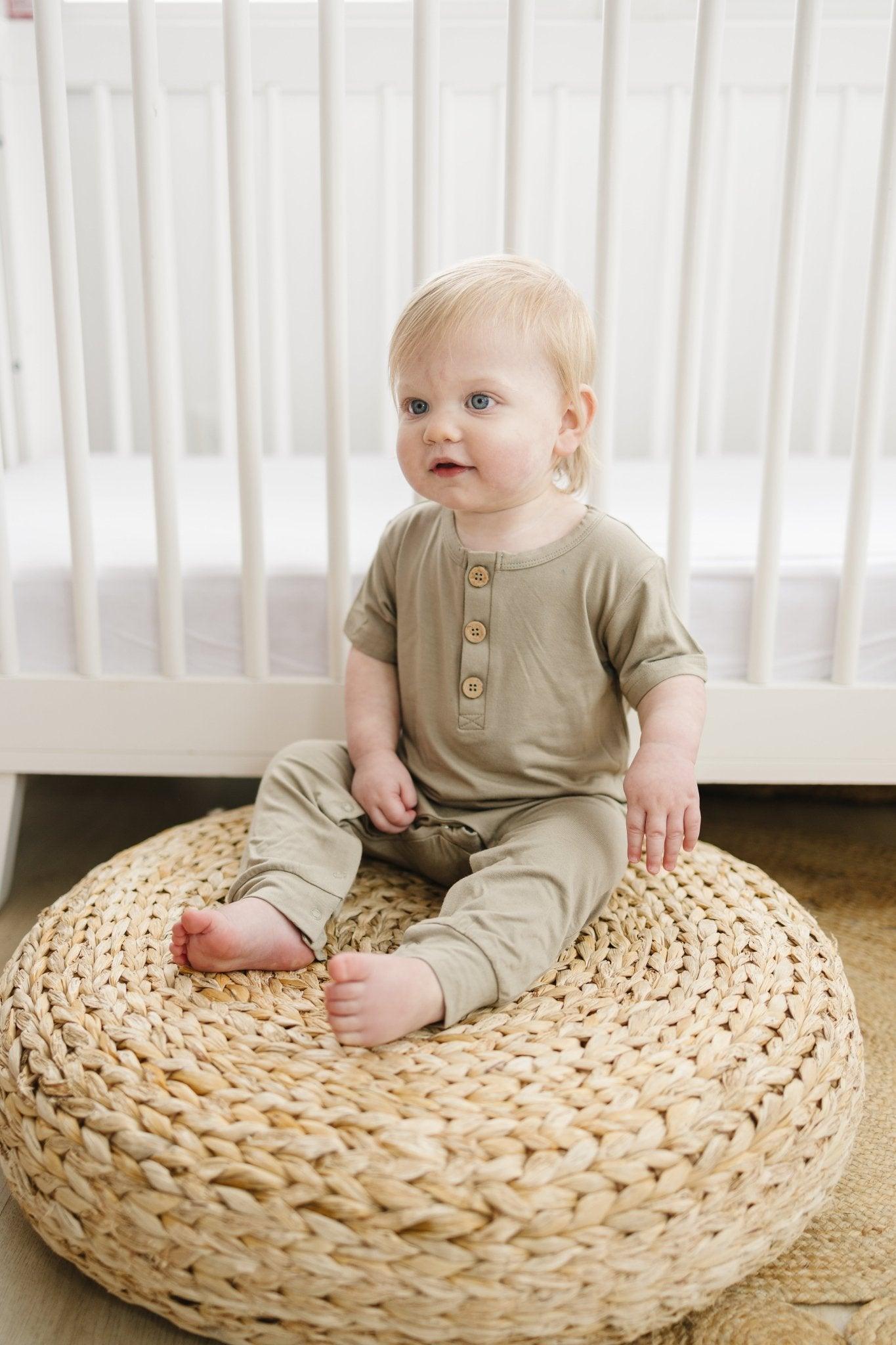 Bamboo Henley Romper by Little Joy Co., product view 16