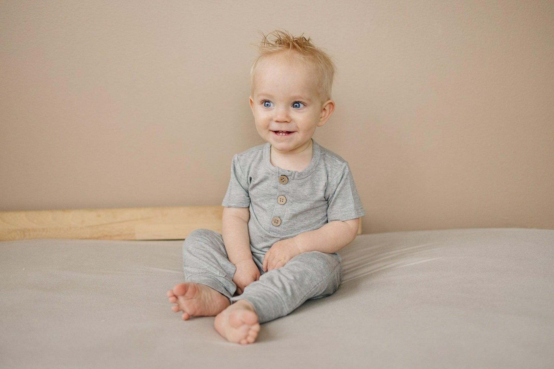 Bamboo Henley Romper by Little Joy Co., product view 28