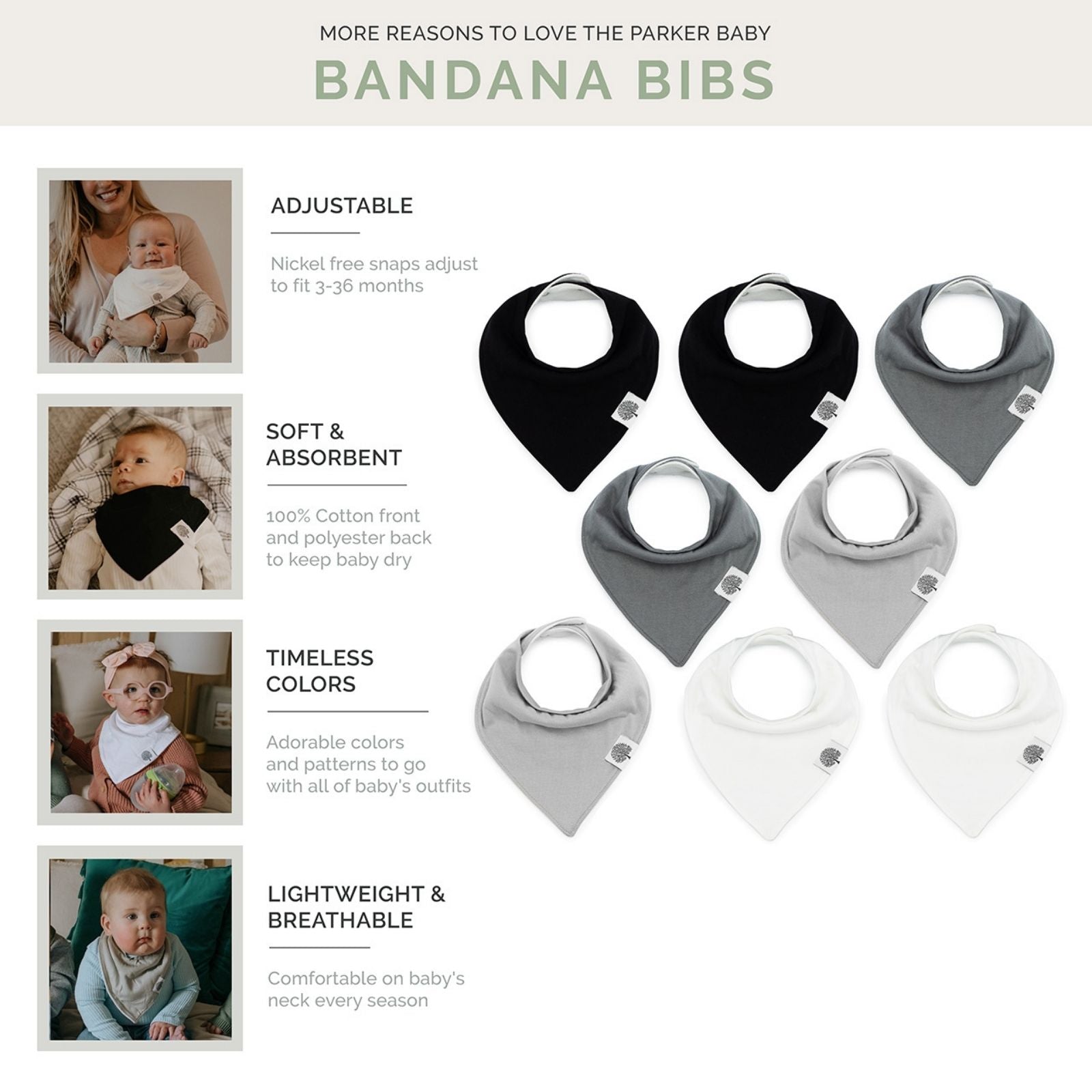 Basics Bandana Bib Set (8 pack) by Parker Baby Co., product view 2