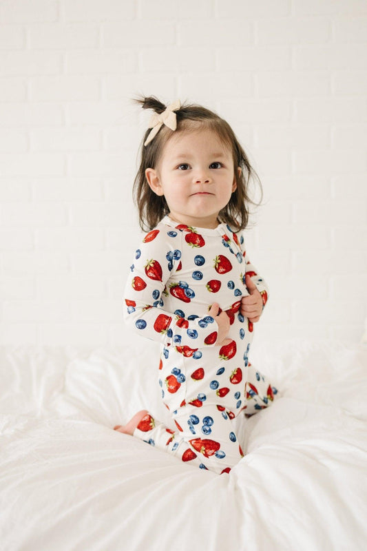 Berry Sweet Bamboo Zippy Romper by Little Joy Co., product view 2