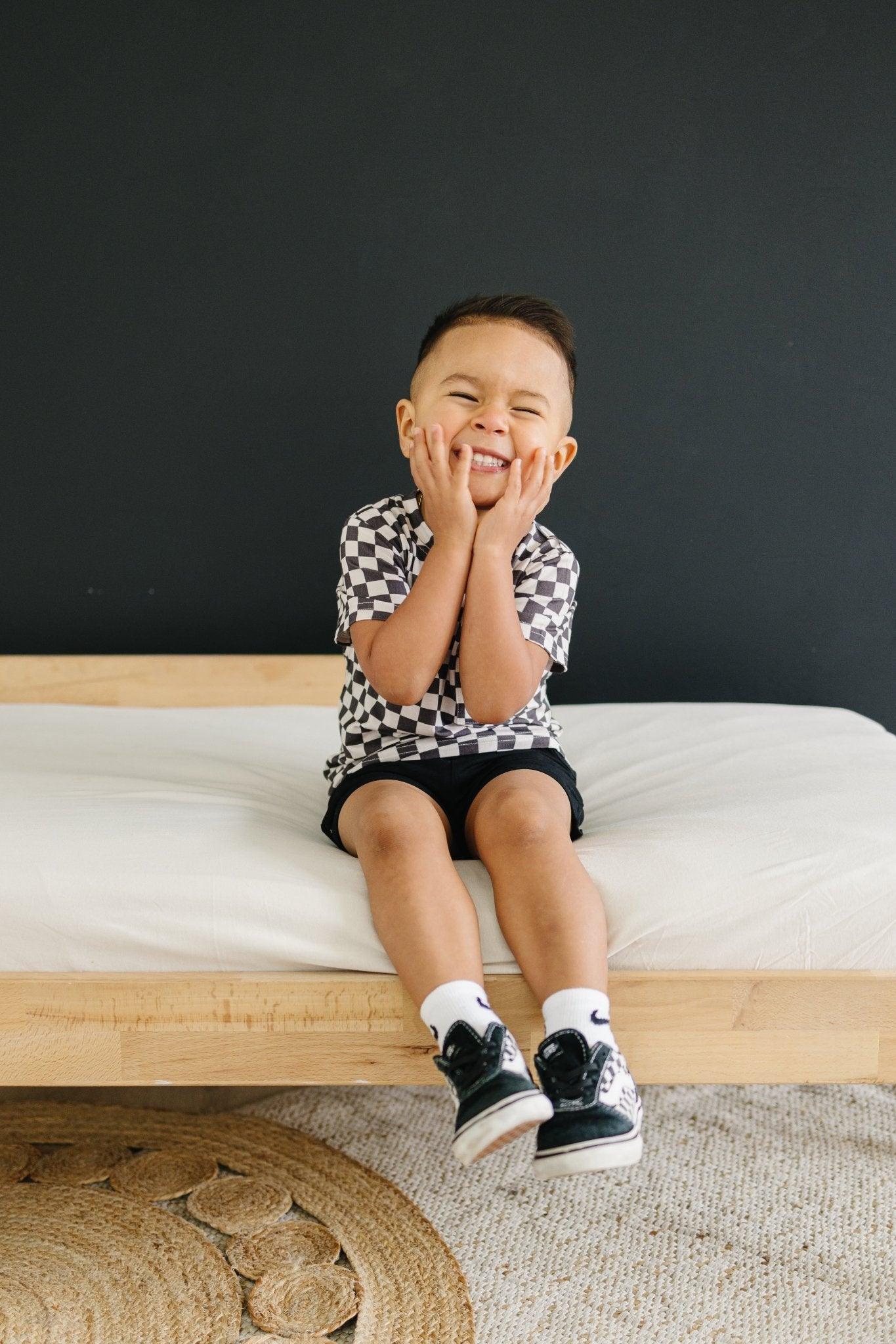 Black Checkered Bamboo Tee by Little Joy Co., product view 9