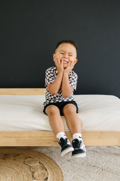 Black Checkered Bamboo Tee by Little Joy Co., product view 9