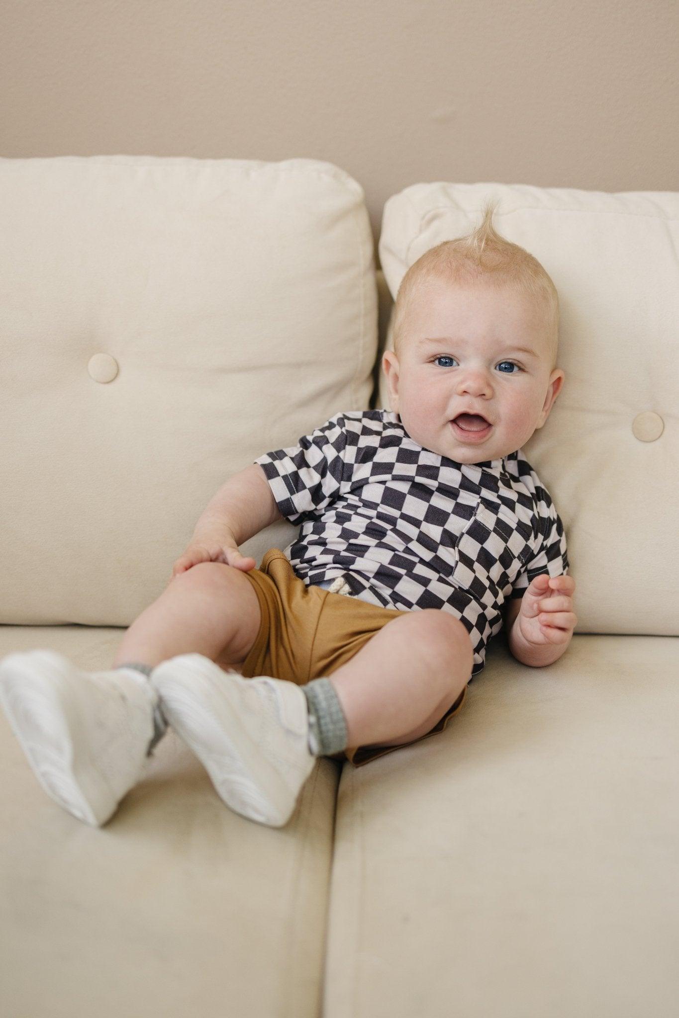 Black Checkered Bamboo Tee by Little Joy Co., product view 10