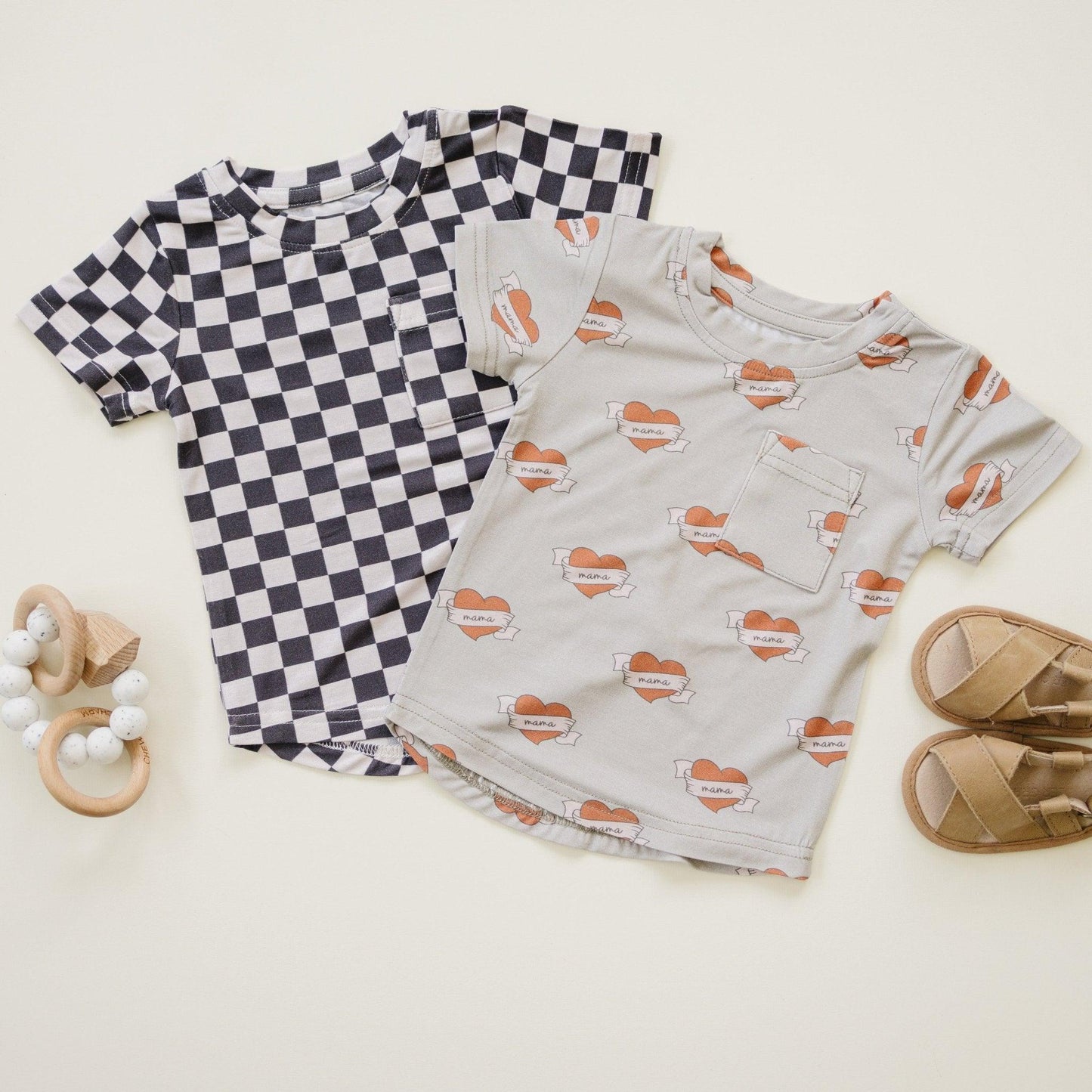 Black Checkered Bamboo Tee by Little Joy Co., product view 5