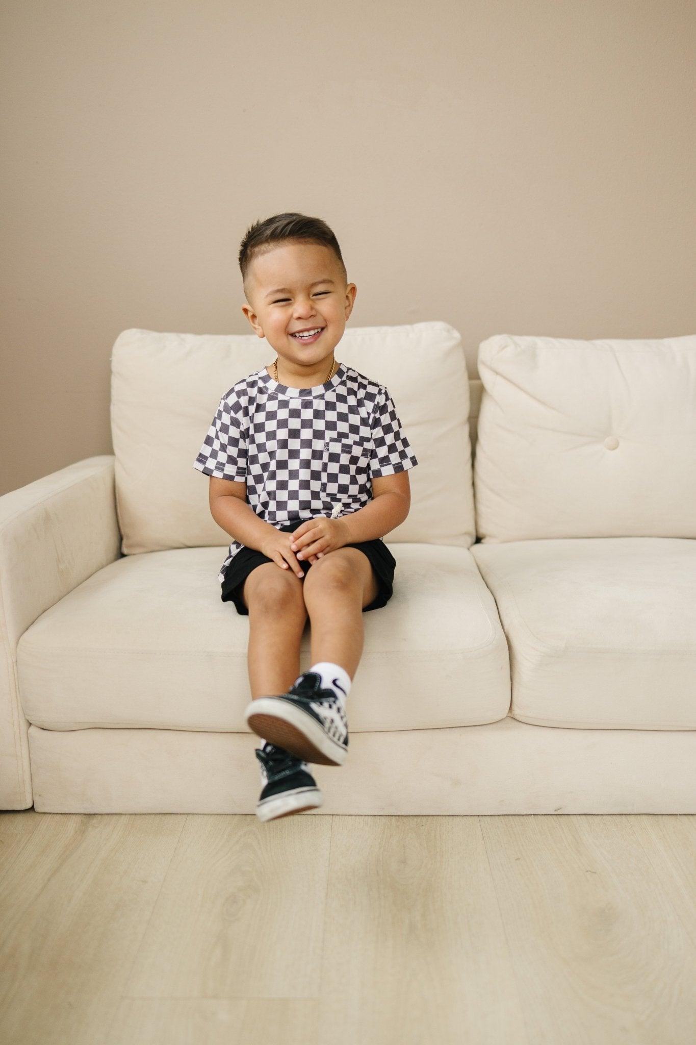 Black Checkered Bamboo Tee by Little Joy Co., product view 6