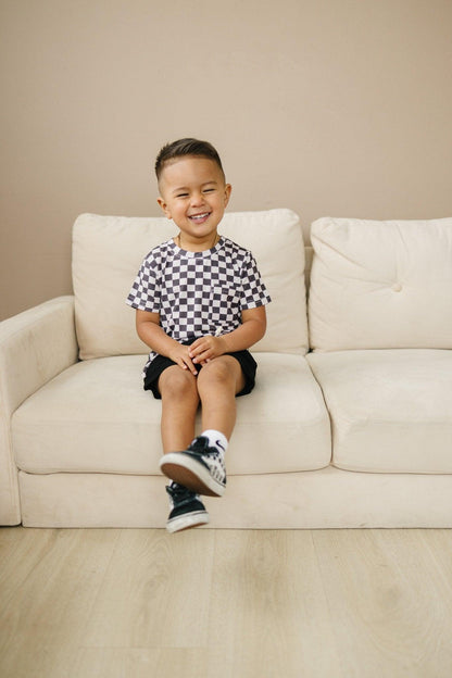 Black Checkered Bamboo Tee by Little Joy Co., product view 6