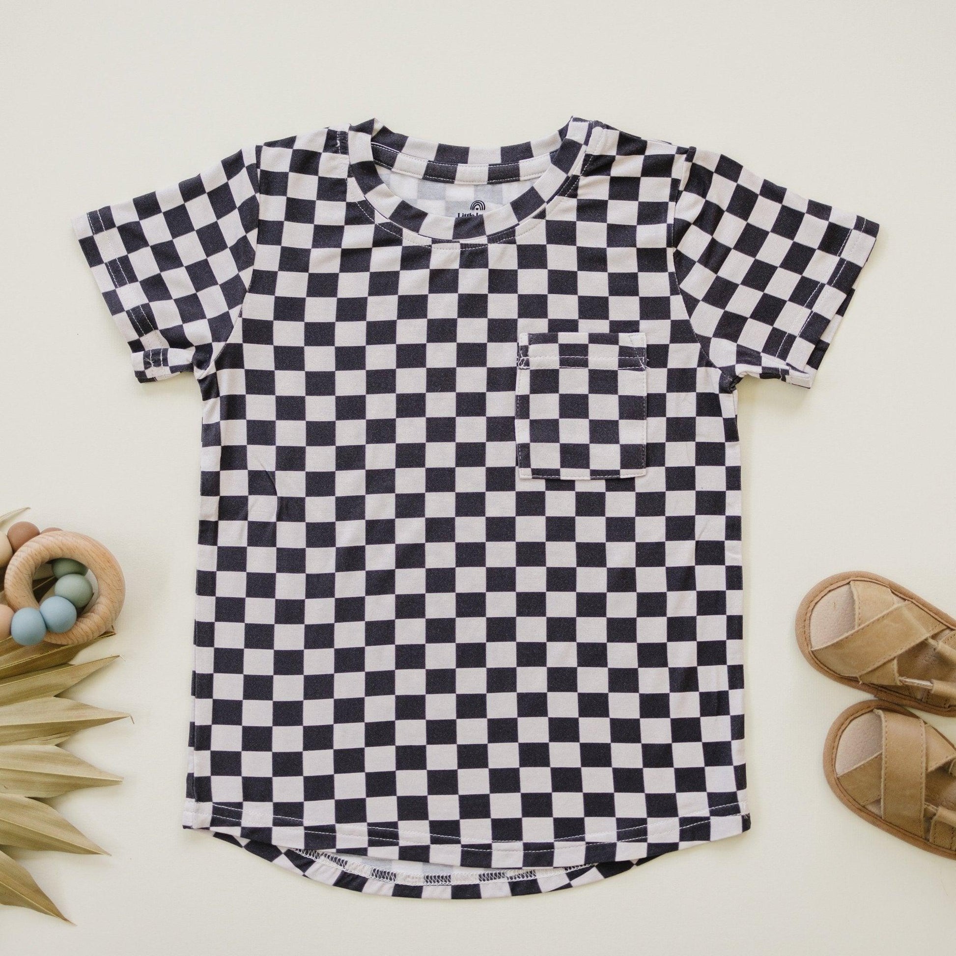 Black Checkered Bamboo Tee by Little Joy Co., product view 3