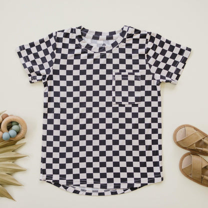 Black Checkered Bamboo Tee by Little Joy Co., product view 3