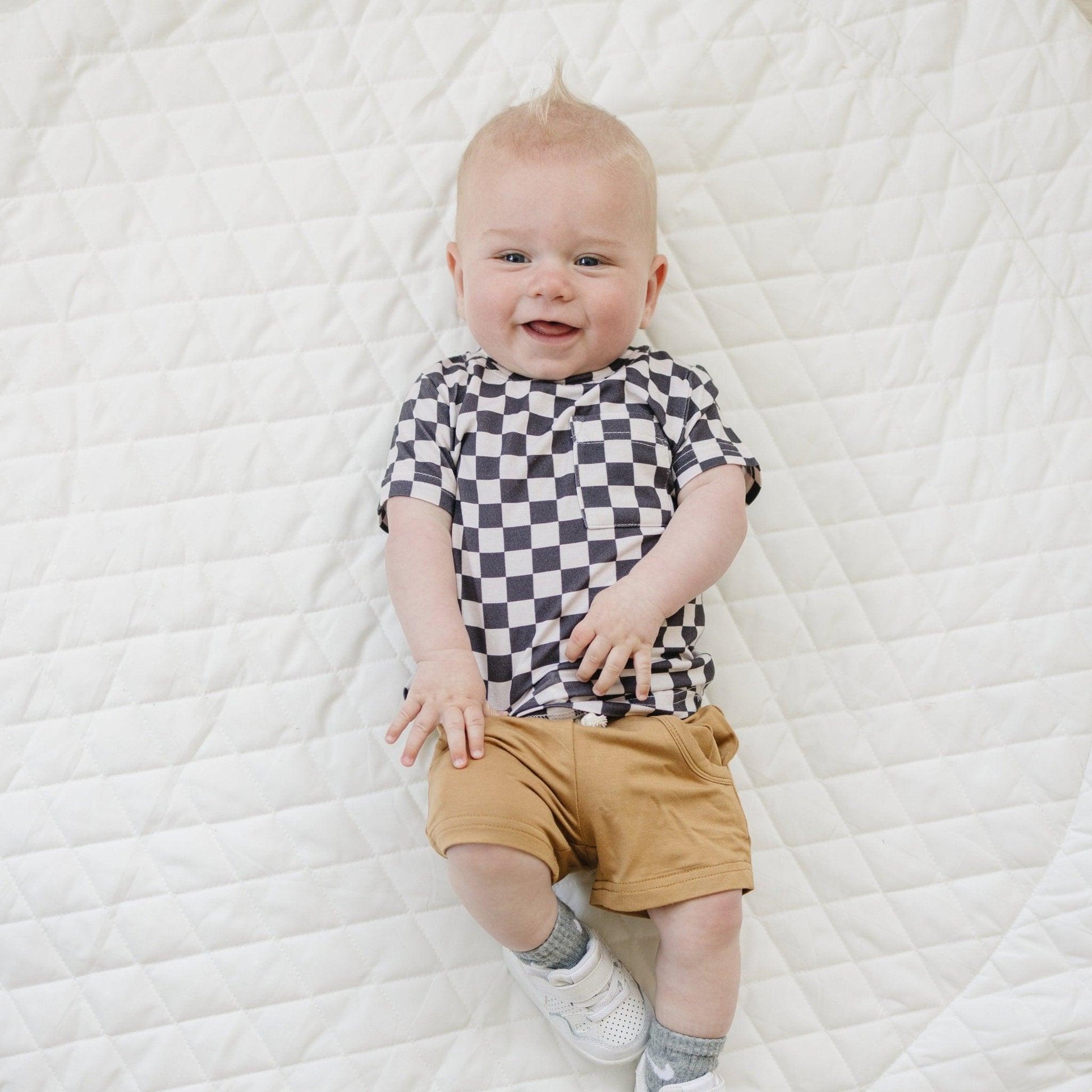 Black Checkered Bamboo Tee by Little Joy Co.