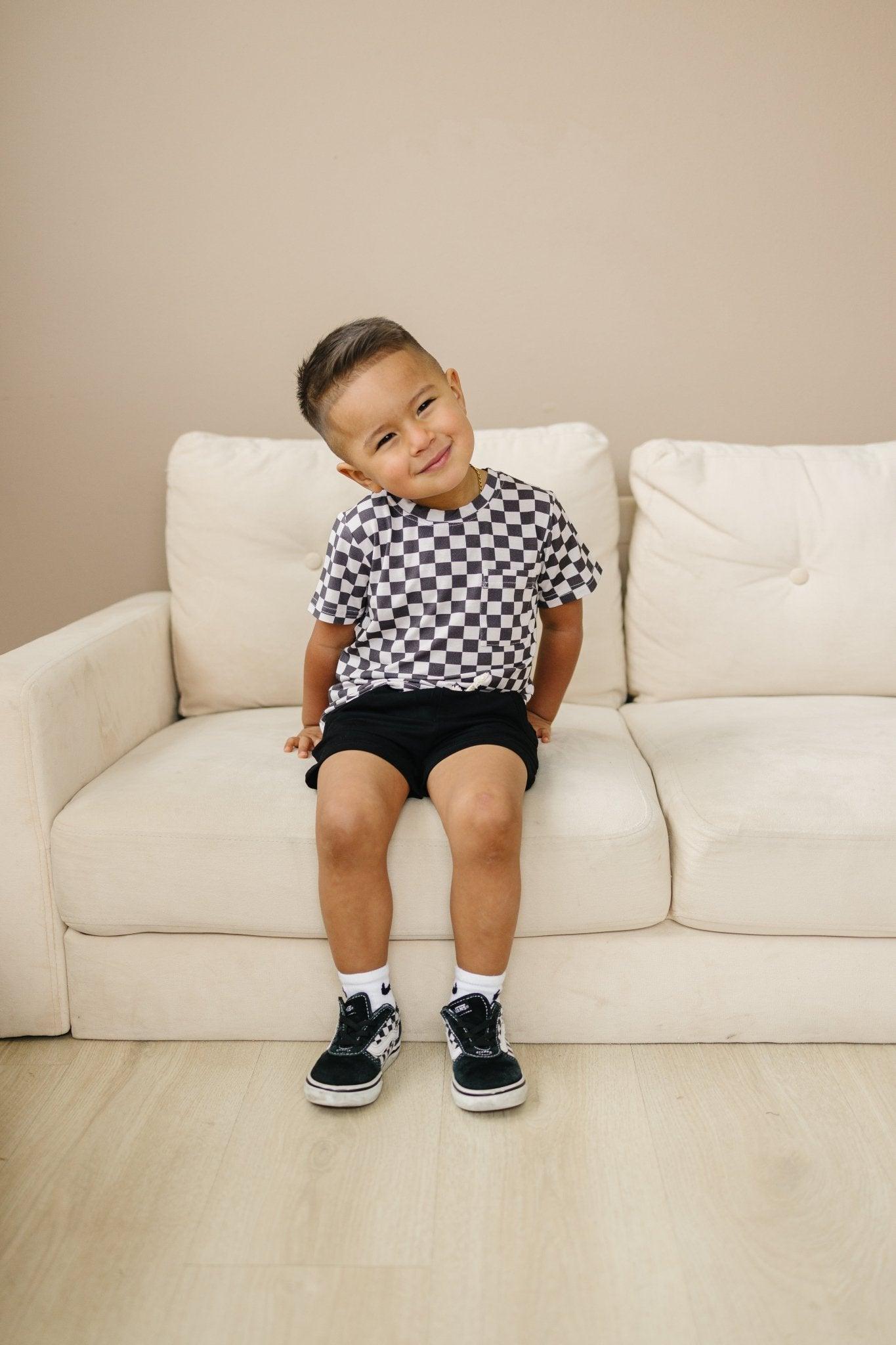Black Checkered Bamboo Tee by Little Joy Co., product view 7