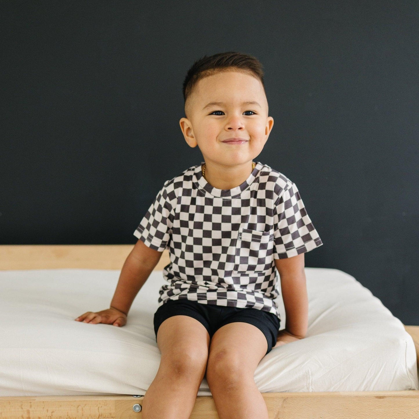 Black Checkered Bamboo Tee by Little Joy Co., product view 2