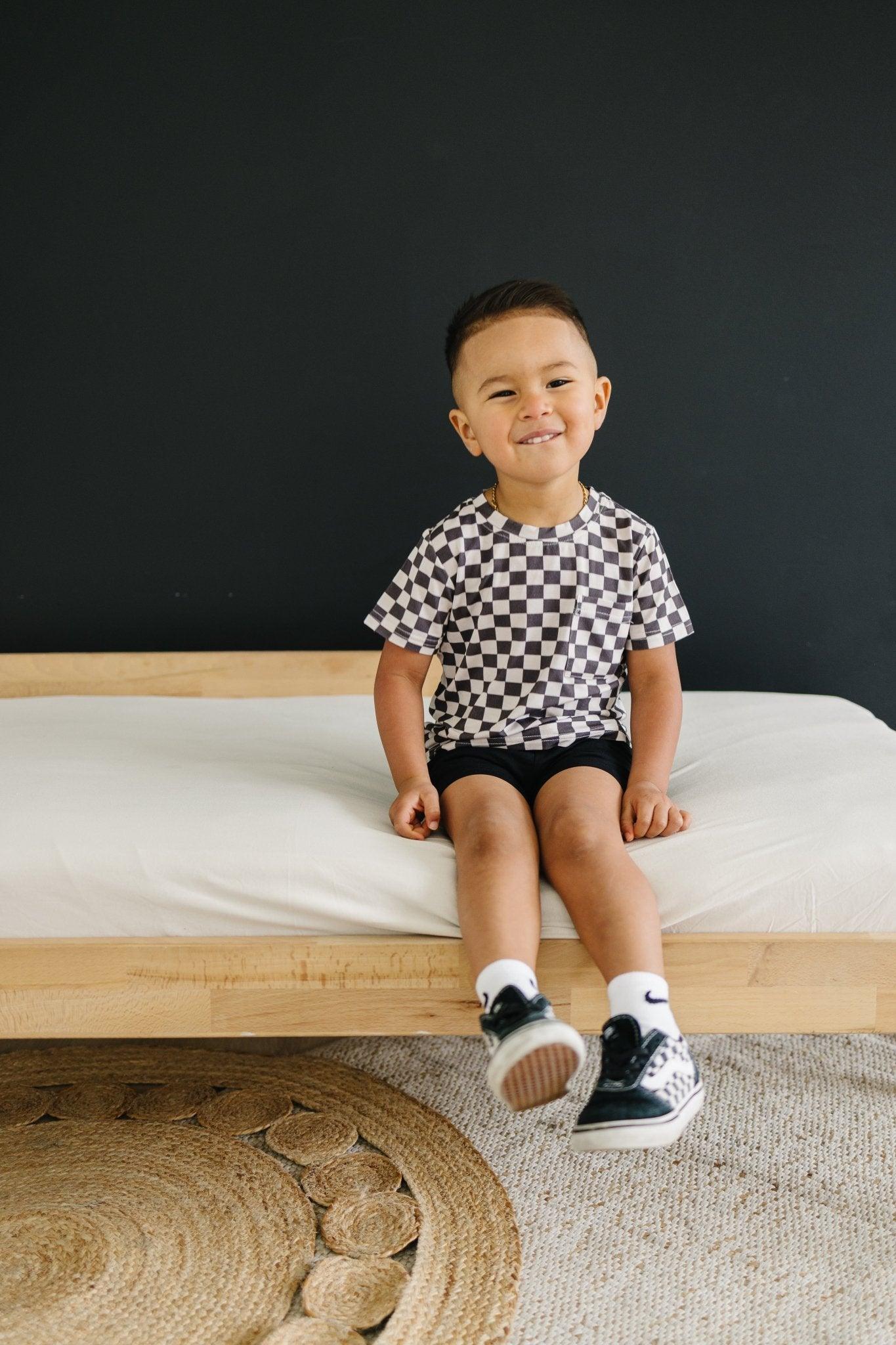 Black Checkered Bamboo Tee by Little Joy Co., product view 8