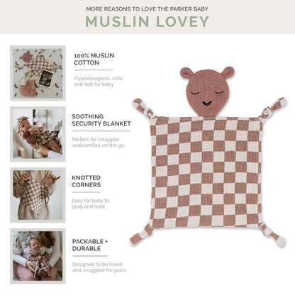 100% Muslin Lovey - Rosewood Checker by Parker Baby Co., product view 3