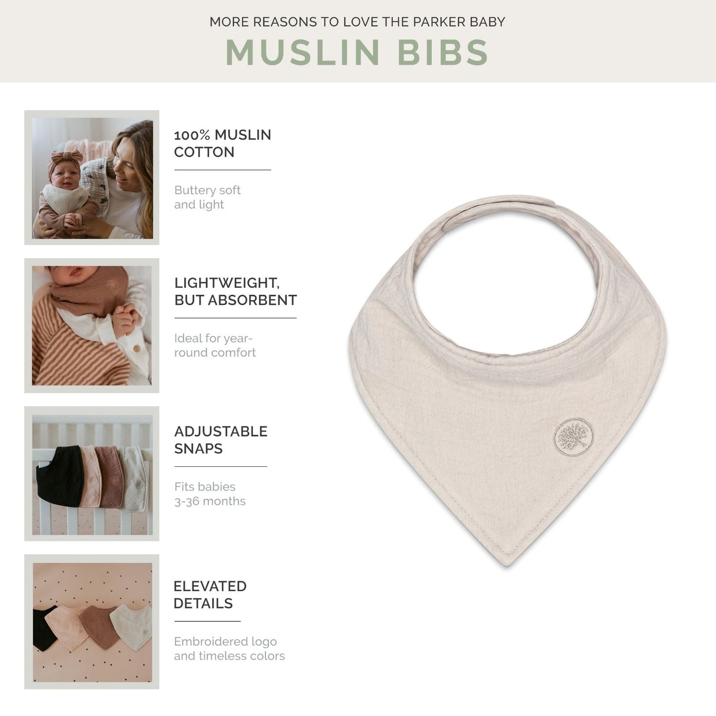 Bliss Muslin Bandana Bibs Set (4-Pack) by Parker Baby Co., product view 3